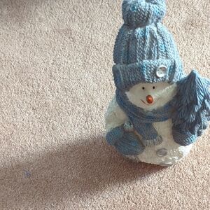 Blue and White Snowman Figurine Think Snow baby. . New SALE